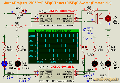 DiSEqC-Tester + DiSEqC 1.1 in Proteus